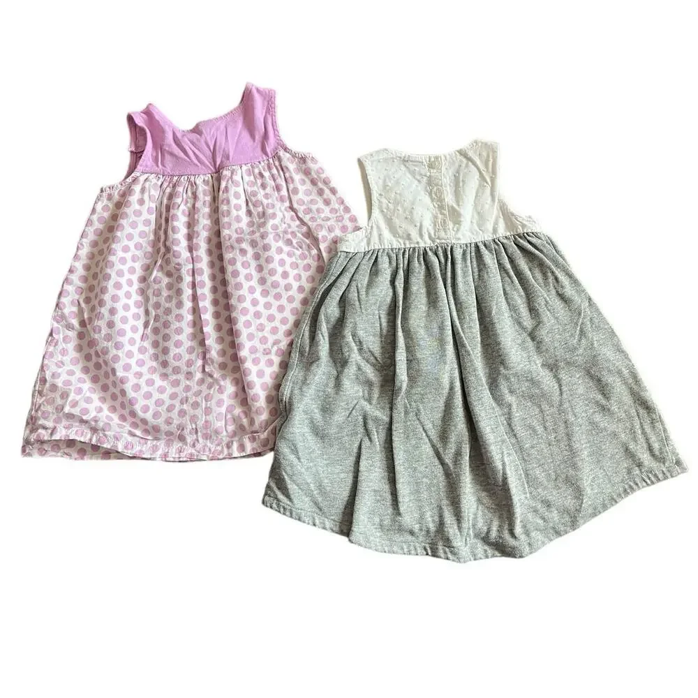 set of 2 Baby Gap sleeveless dresses toddler 2 lilac polka dot gray white